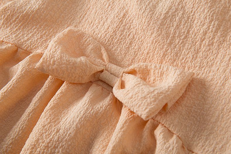 泡泡袖蝴蝶結洋裝-粉色