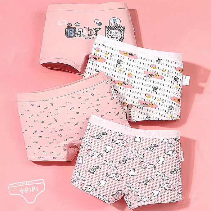 小 pipi - 純棉兒童四角平口內褲4件組_女童-動物星球