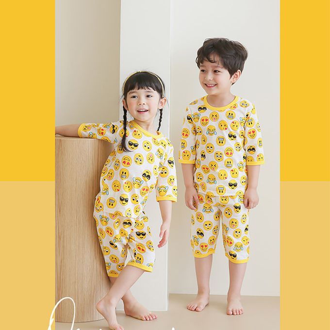 正韓 Puco - 超優質嬰幼兒/兒童七分袖100% 有機純棉家居服/睡衣-表情符號