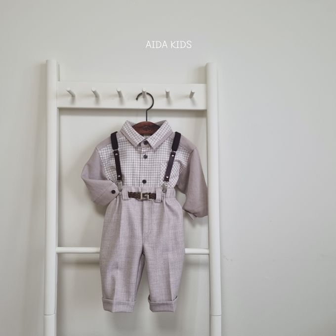 韓國 AIDA - 裝飾腰帶鬆緊腰直筒長褲-奶茶