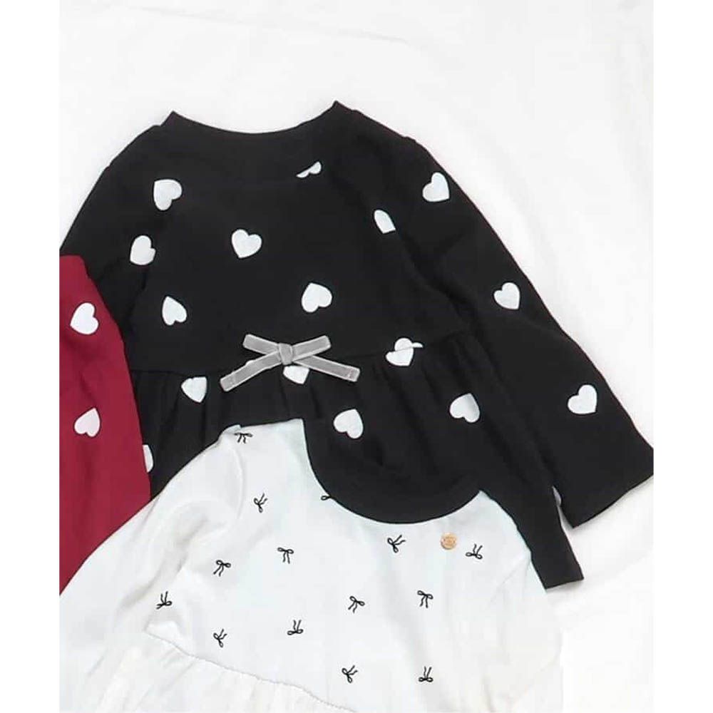 天天穿飄逸荷葉邊長袖上衣-愛心-黑