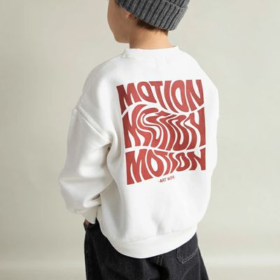 日本 BRANSHES - 街頭塗鴉風裏起毛長袖上衣-彎曲logo-白