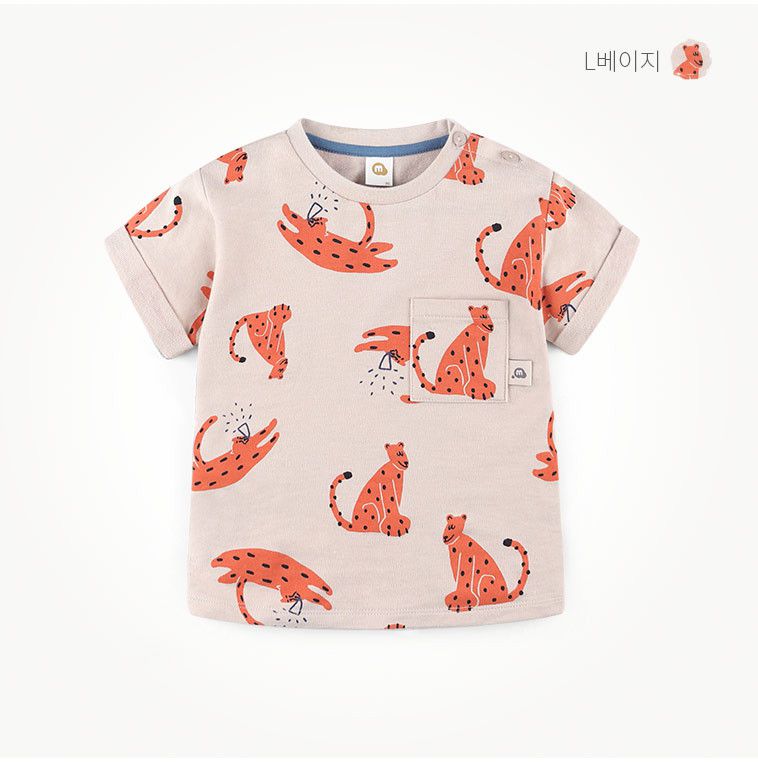 韓國 milk mile - 滿版花豹短袖套裝-灰藍