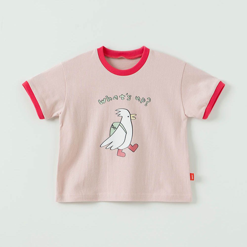 可愛印花純棉短袖上衣-書包小鳥-粉