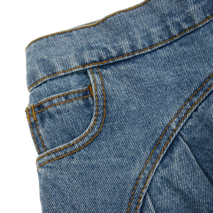 韓國 FORK CHIPS - 鬆緊腰不對稱百褶丹寧褲裙