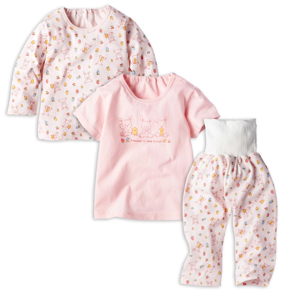 雙上衣家居服(短袖/長袖)-附肚圍 兔子-粉紅色