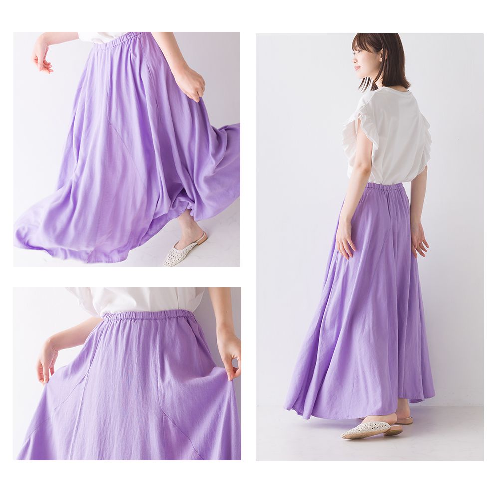 日本 OMNES - 嫘縈混麻透氣飄逸長裙-嫩紫