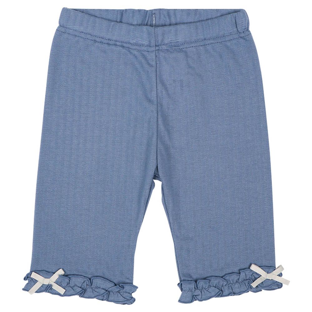 5分內搭褲-褲腳荷葉邊-藍色