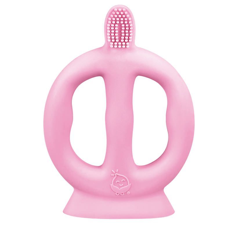 美國 green sprouts - 小綠芽有機可食用矽膠咬咬固齒器兼牙刷-粉色