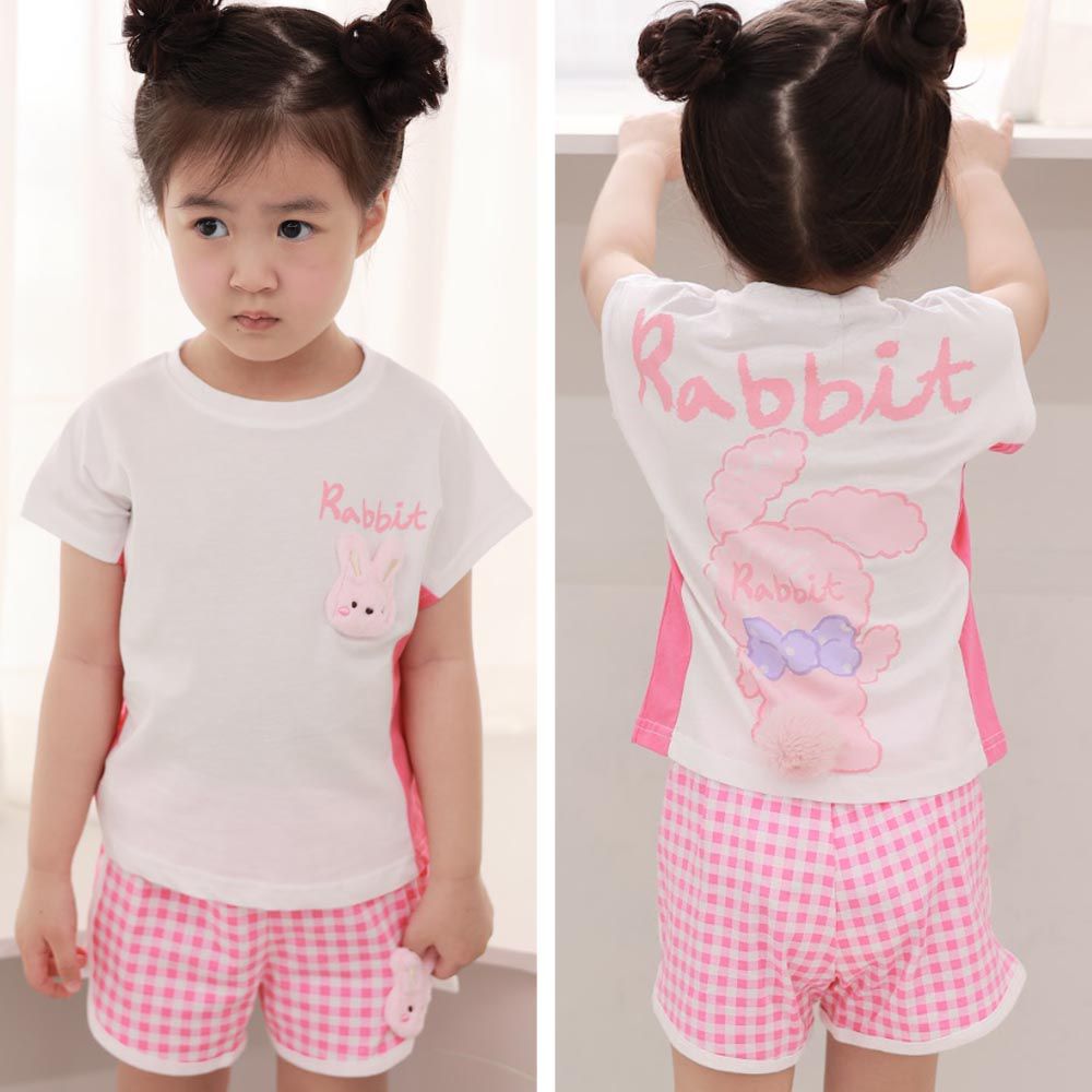 韓國 Coco rabbit - (兩件式)可愛動物短袖短褲套裝-桃粉兔子