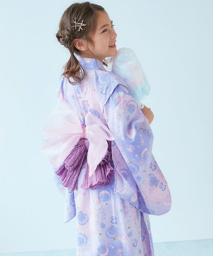 日本 devirock - 夢幻印花輕鬆套頭式純棉浴衣(2件組)-星星月亮-紫丁香