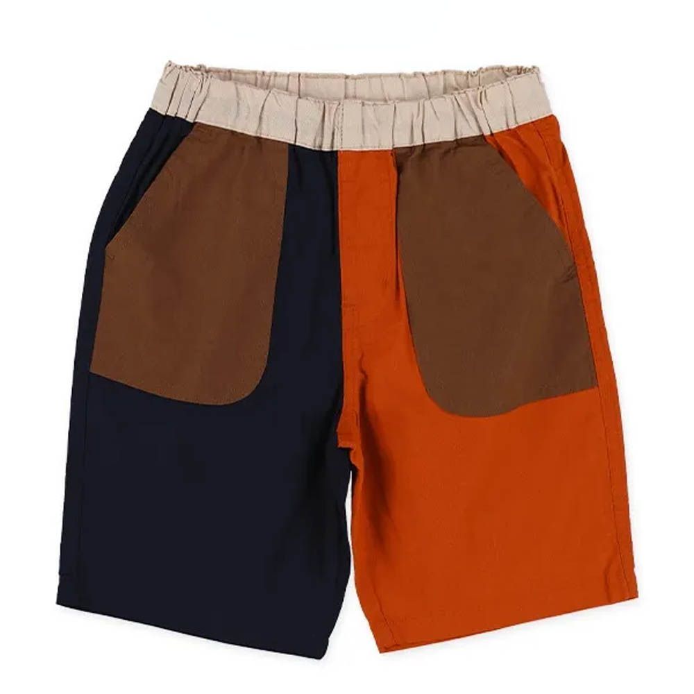 100%棉 撞色彈性短褲-磚橘x黑