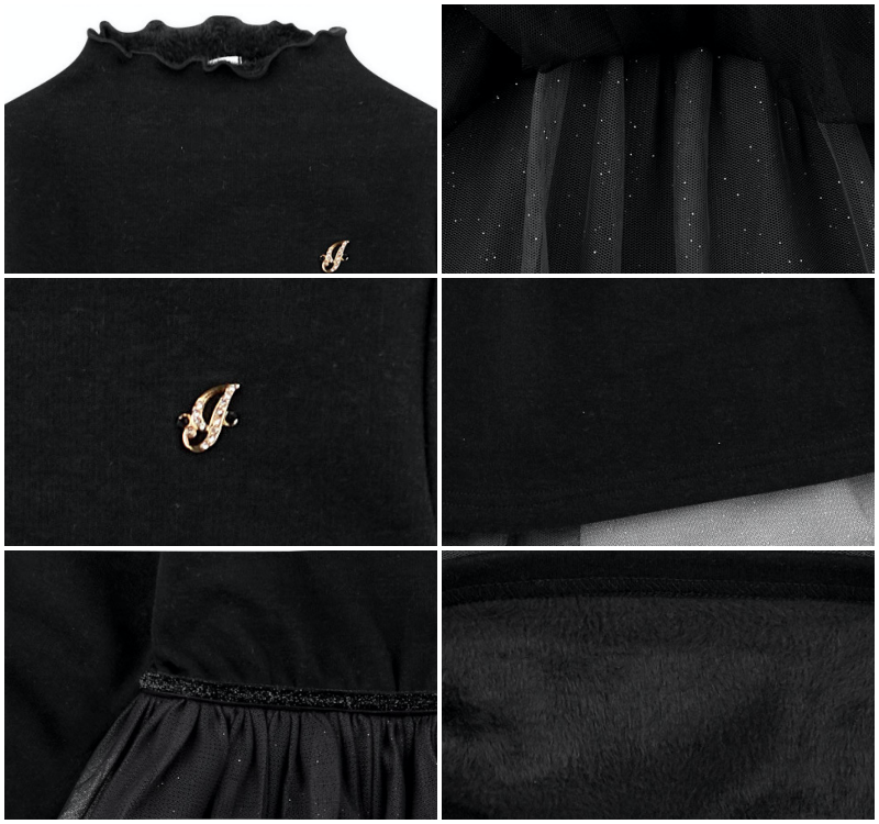 韓國 Jelispoon - (內刷毛)黑天鵝網紗拼接洋裝