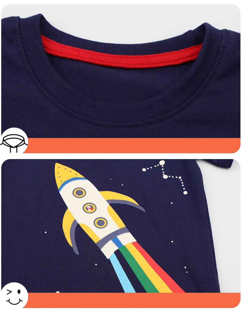 Jumping meters - 夜光圓領短袖上衣-彩虹飛船-深藍色