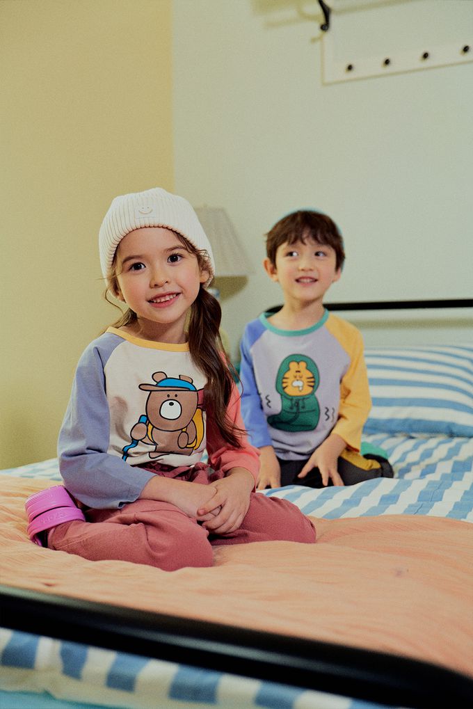 韓國 First Blue - 動物印花長袖上衣-登山棕熊