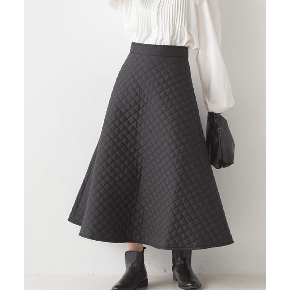 日本 OMNES - 優雅絎縫保暖傘狀拉鍊長裙-黑