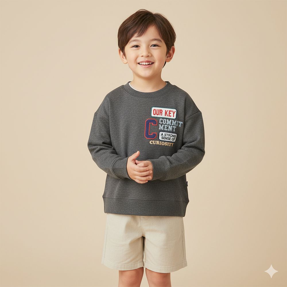 內裡刷毛寬版休閒上衣-深灰色