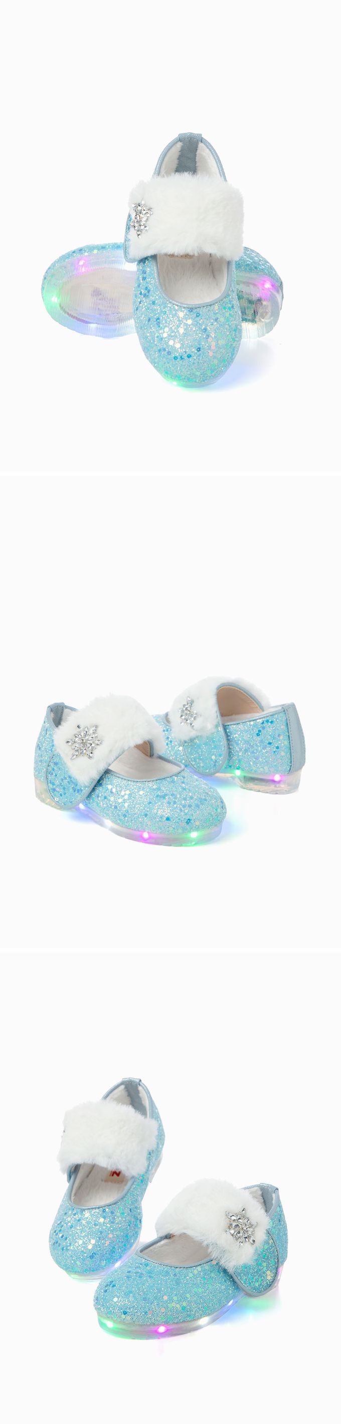 韓國 OZKIZ - (LED)冰雪女王毛絨矮跟皮鞋-天空藍