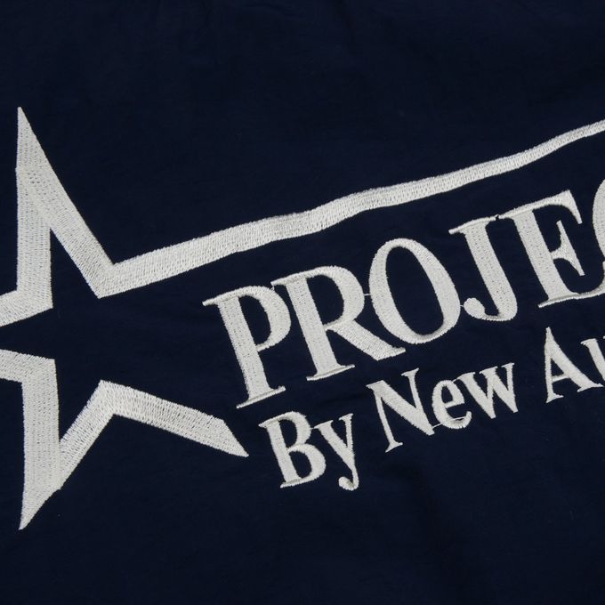 韓國 FORK CHIPS - 刺繡文字拼色長袖大學T-深藍