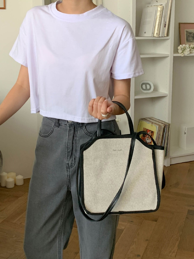 韓國 THEALLY - (附小袋)質挺帆布方包手提/肩背包-焦糖咖 (中)