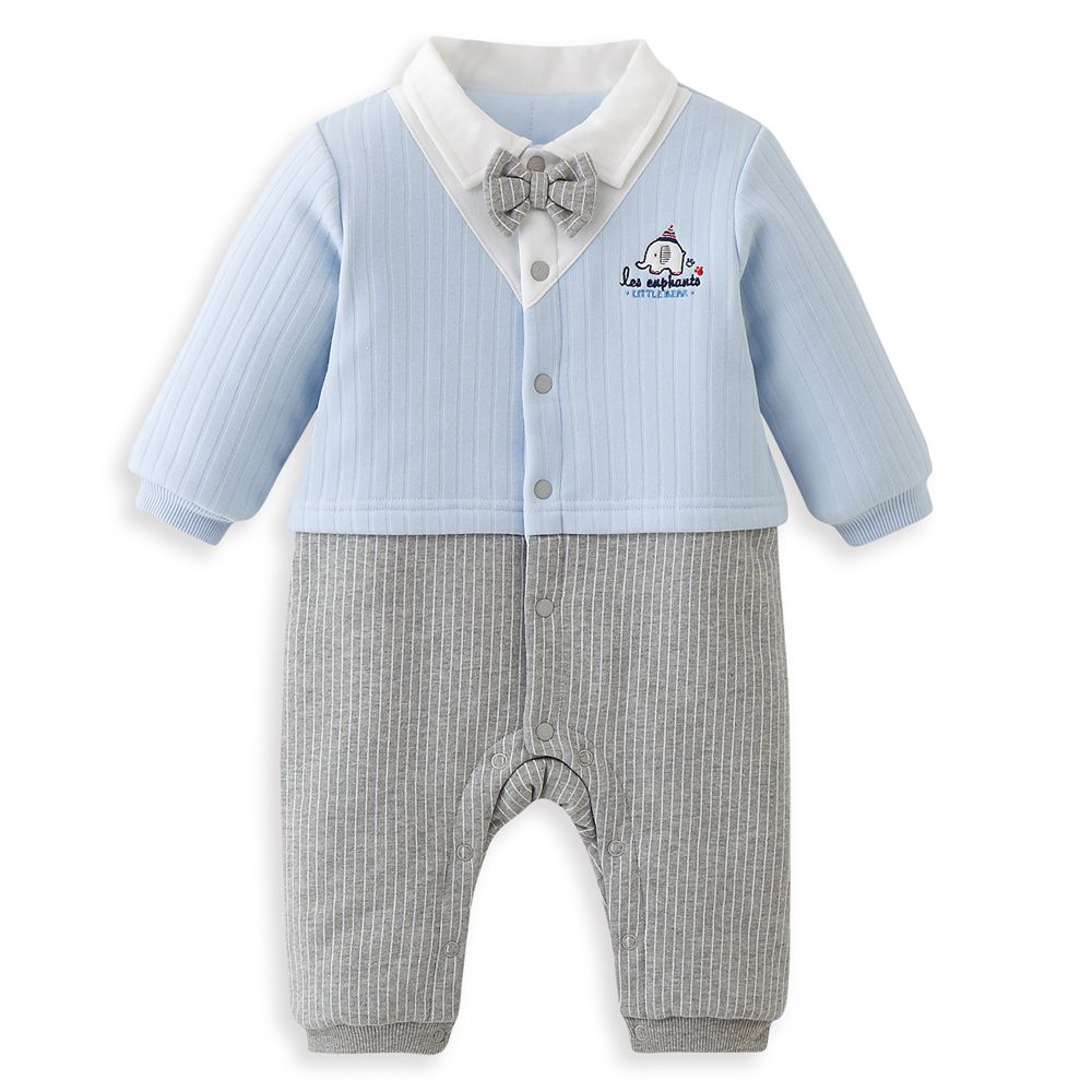 麗嬰房 - 網路獨家款 紳士領結條紋連身褲-淺藍