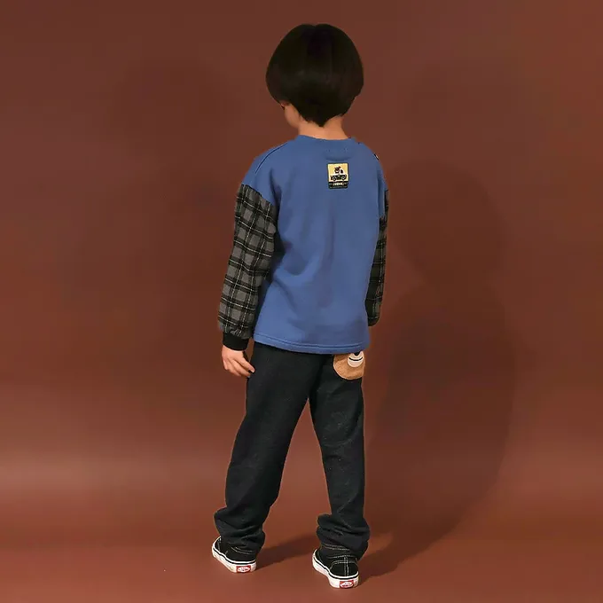 日本 ZOOLAND - 熊熊救援隊 警車標籤舒適牛仔長褲-熊貓口袋-海軍藍