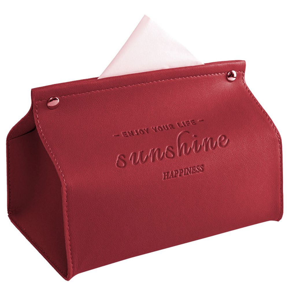 質感皮革面紙盒-平口款-酒紅色 (19.5x12.5x14cm)