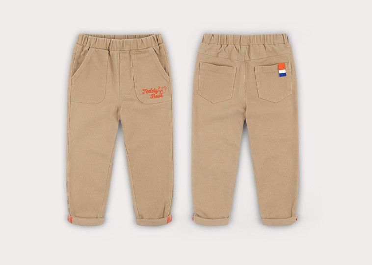 韓國 HEJMINI - 刺繡英倫熊鬆緊腰長褲