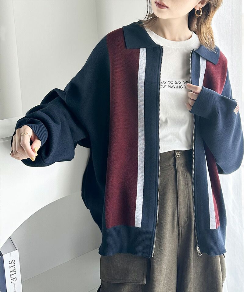 日本 Classical Elf - Java聯名 撞色條紋拉鍊針織薄外套-淺杏x米