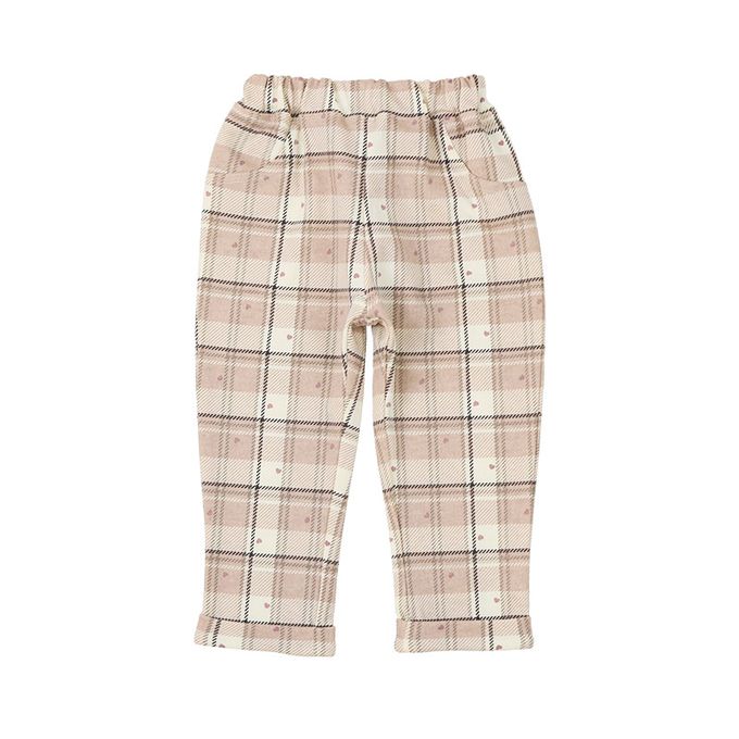 日本 ZOOLAND - 甜蜜愛心氣質格紋長褲-摩卡粉