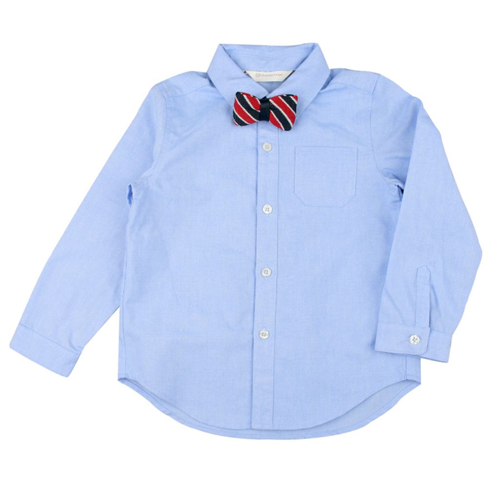 akachan honpo - 長袖襯衫 附領結-淺藍色