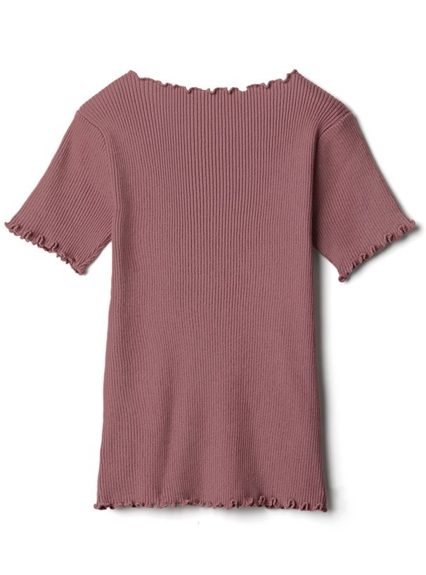 日本 GRL - 圓領木耳捲邊合身短袖上衣-煙燻粉