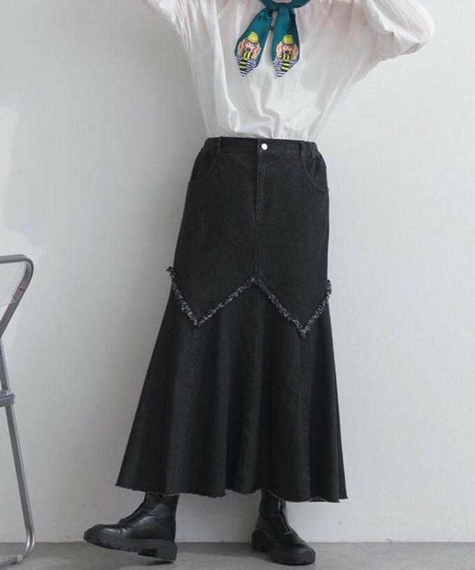 日本 Lupilien - 10oz修身V型魚尾丹寧長裙-灰