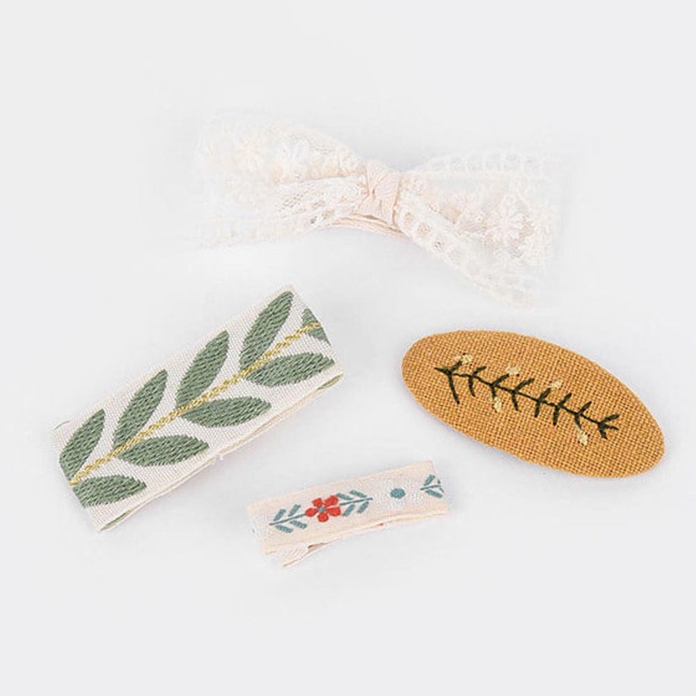 刺繡葉子髮夾/髮飾4入set-綠葉子