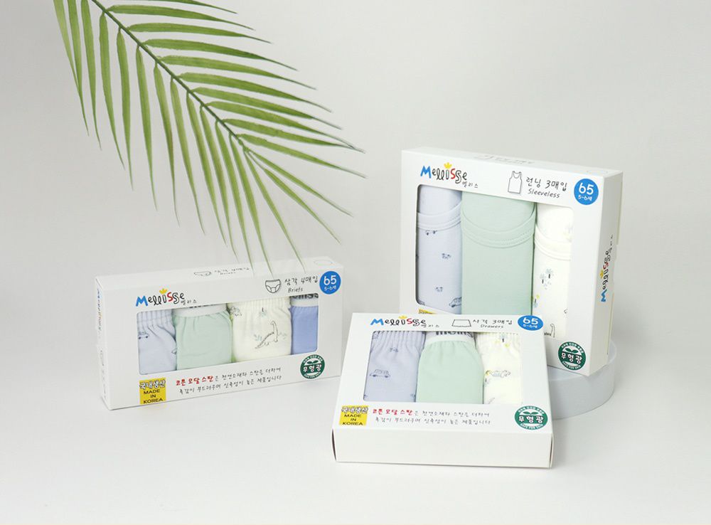 韓國 Mellisse - 韓製無螢光棉透氣背心(男寶)-藍X綠X米-三件組