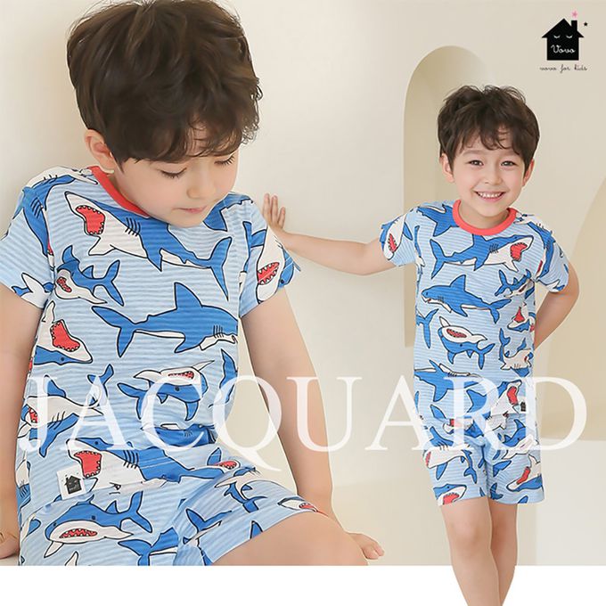正韓 VOVO - 超優質嬰幼兒/兒童短袖100% 有機純棉家居服/睡衣-海洋鯊魚