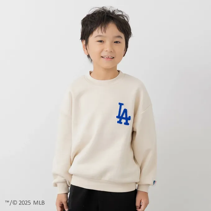 日本 Chil2 - MLB聯名 裏起毛立體刺繡大學長袖上衣-洛杉磯道奇-米杏