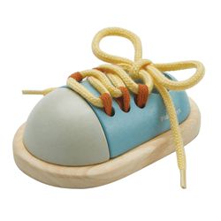 泰國 Plantoys - 我會綁鞋帶(清新藍)-原木認知玩具