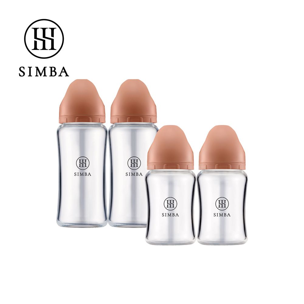 蘊蜜質金玻璃寬口防脹氣奶瓶2大2小經典組-新生適用-覓粉