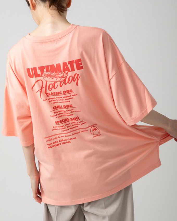 日本 gleam - 幽靈熱狗美式印花寬大風短袖T恤-燕麥灰