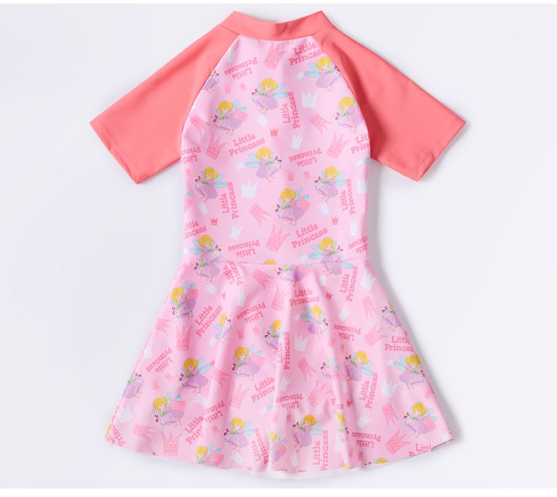 圓領五分袖連身泳裝-小天使-紫色