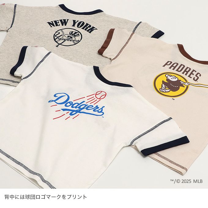 日本 Chil2 - MLB聯名 100%刺繡logo補丁短袖上衣-聖地牙哥教士-奶油杏