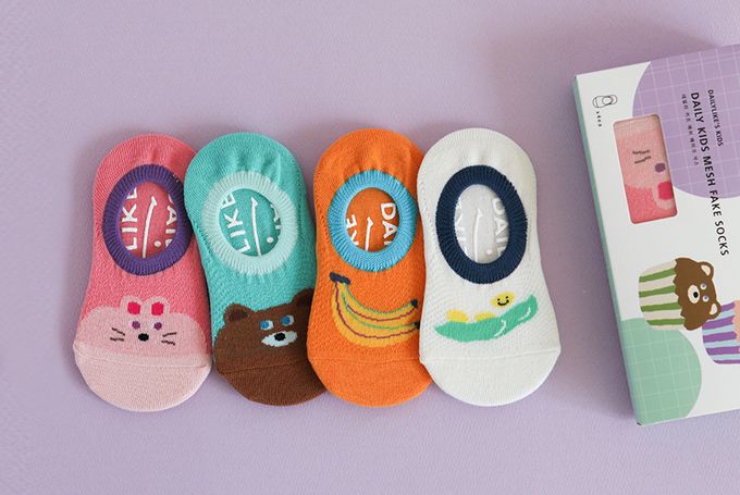 韓國 Daily Like - 兒童襪子/船型襪4入組-動物X食物