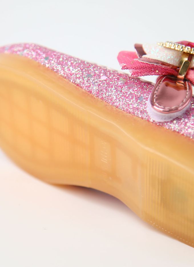 韓國 OZKIZ - (LED)少女愛心鑽石亮片皮鞋-桃粉