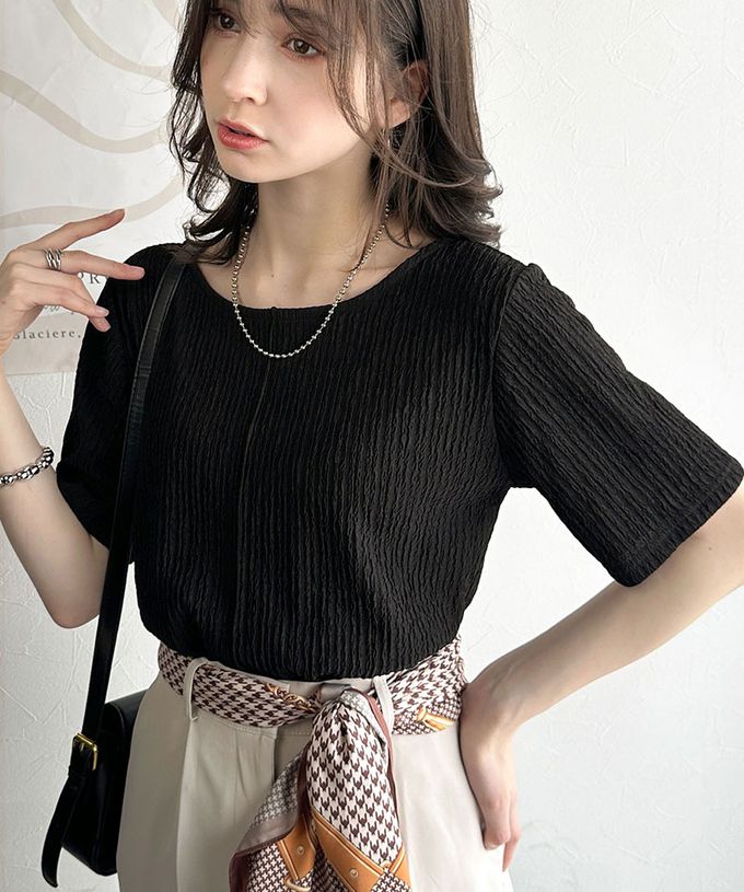 日本 Classical Elf - 前後2way優雅紋理短袖上衣-淺灰