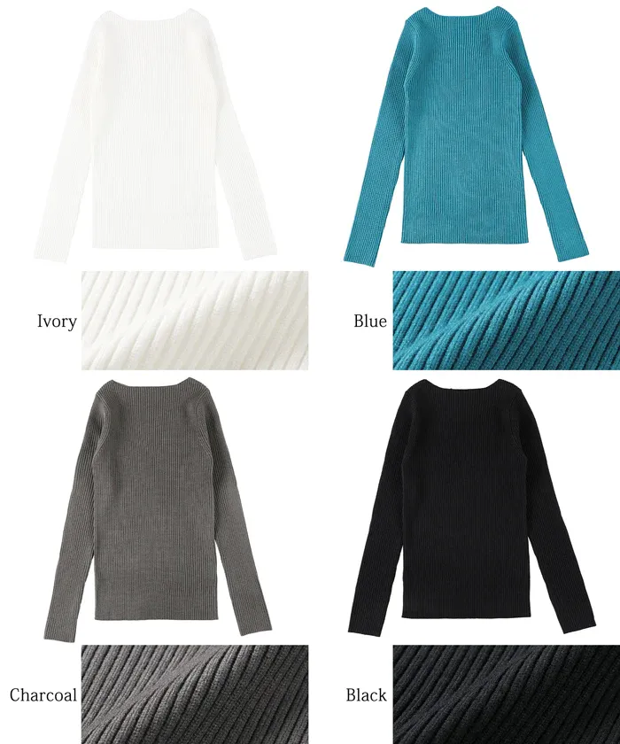 日本 COCA - 極上厚磅 彈性羅紋針織上衣-船型領-黑