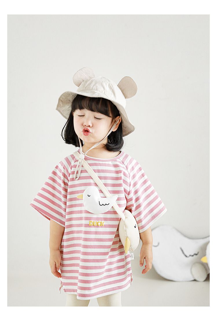 立體條紋休閒短袖上衣-小鴨-粉色