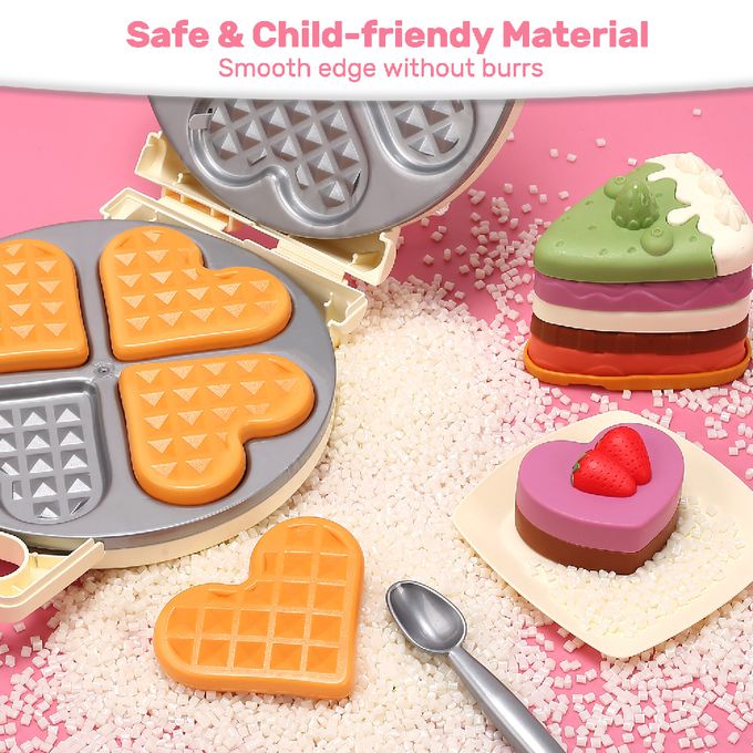 CuteStone - 兒童仿真鬆餅機與小蛋糕切切樂套裝玩具23件組(福利品盒損出清)