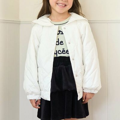 日本 Lycee mine - 可機洗 水手領絎縫鋪棉外套(領可拆)-白