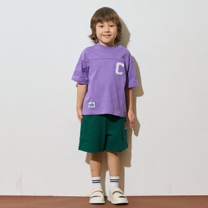 日本 b-ROOM - 正反都OK 落肩休閒T恤-字母M-水藍